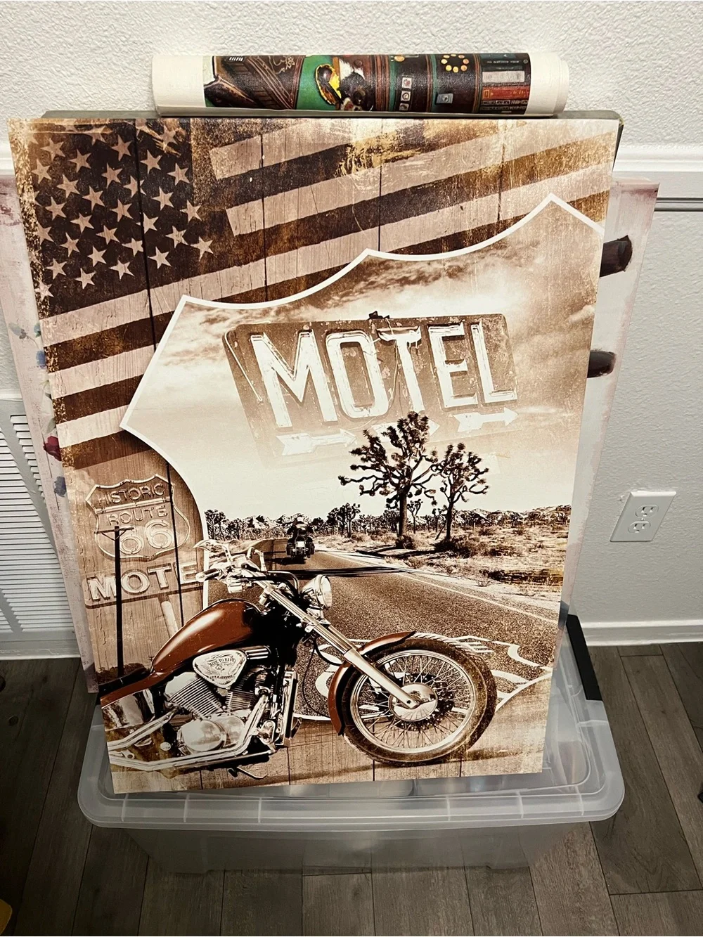 Vintage Motorcycle Motel Wall Art - Brown Sepia